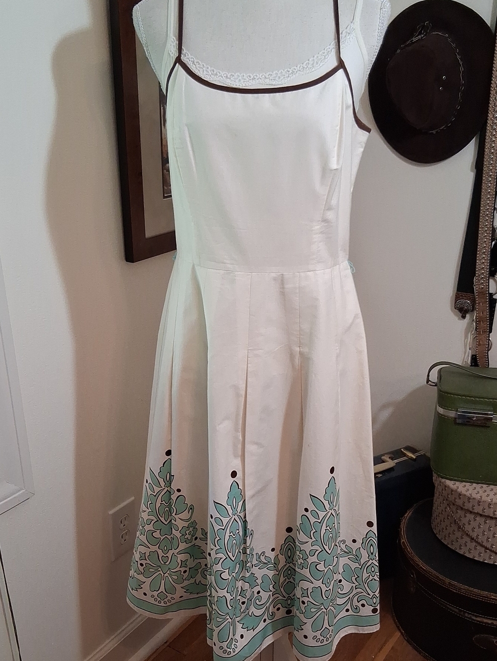 Jessica Howard Cream Midi Dress with Teal Border
